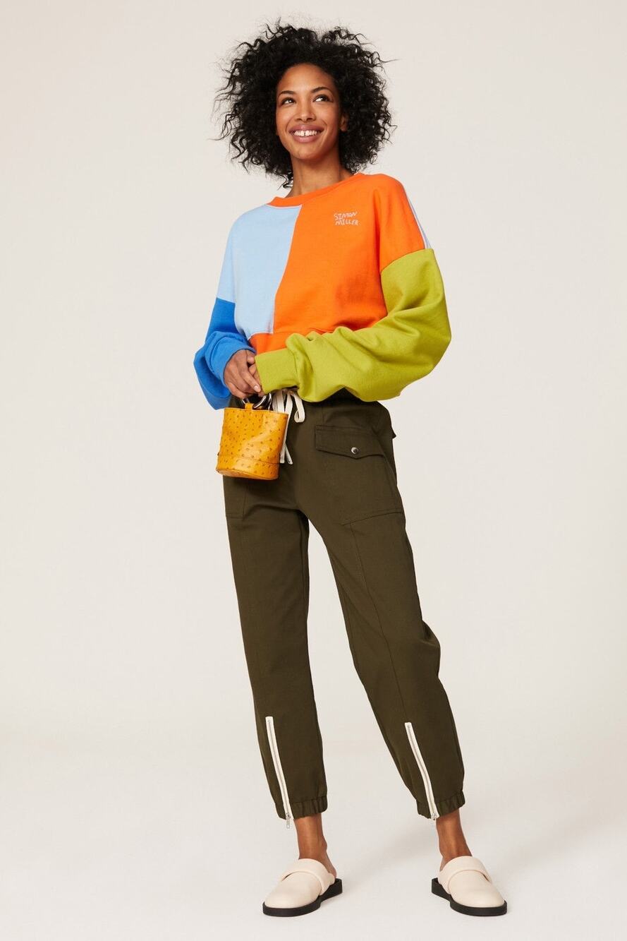 Simon Miller Blue Orange Cropped Colorblock Pullover Sweatshirt Size XS